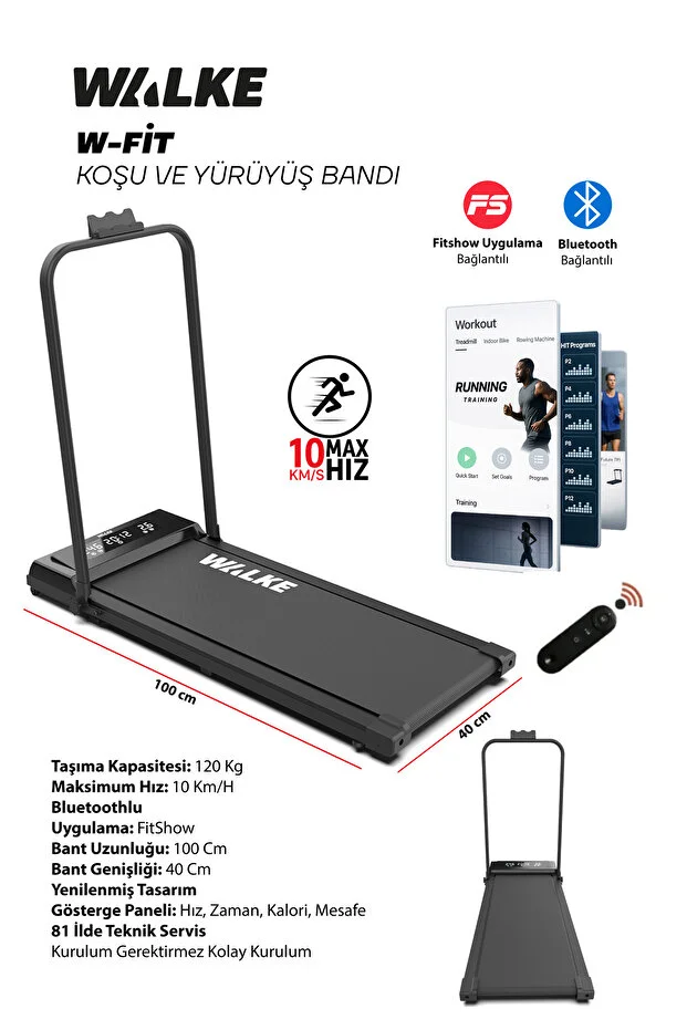 Walke W-fit Bluetoothlu Uygulamalı Uzaktan Kumandalı Koşu Bandı Yürüyüş Bandı